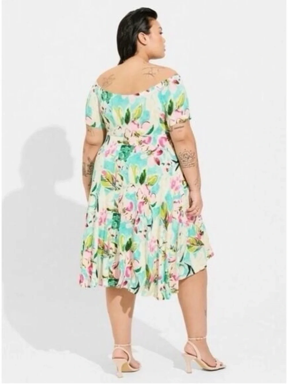 Torrid Skater Dress Size 3X Floral Multi Mini Supersoft Off Shoulder - Picture 2 of 5